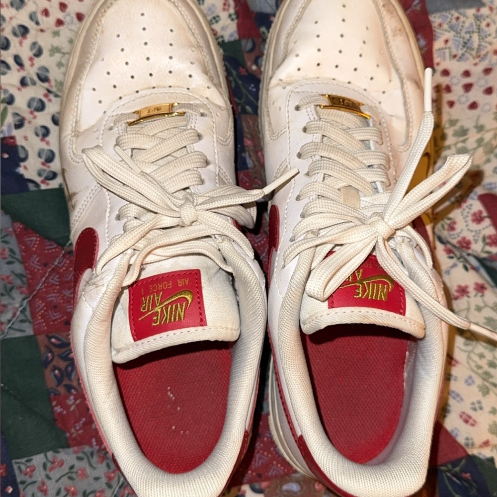 Nike Women’s White and Red Air Force 1 Sneakers